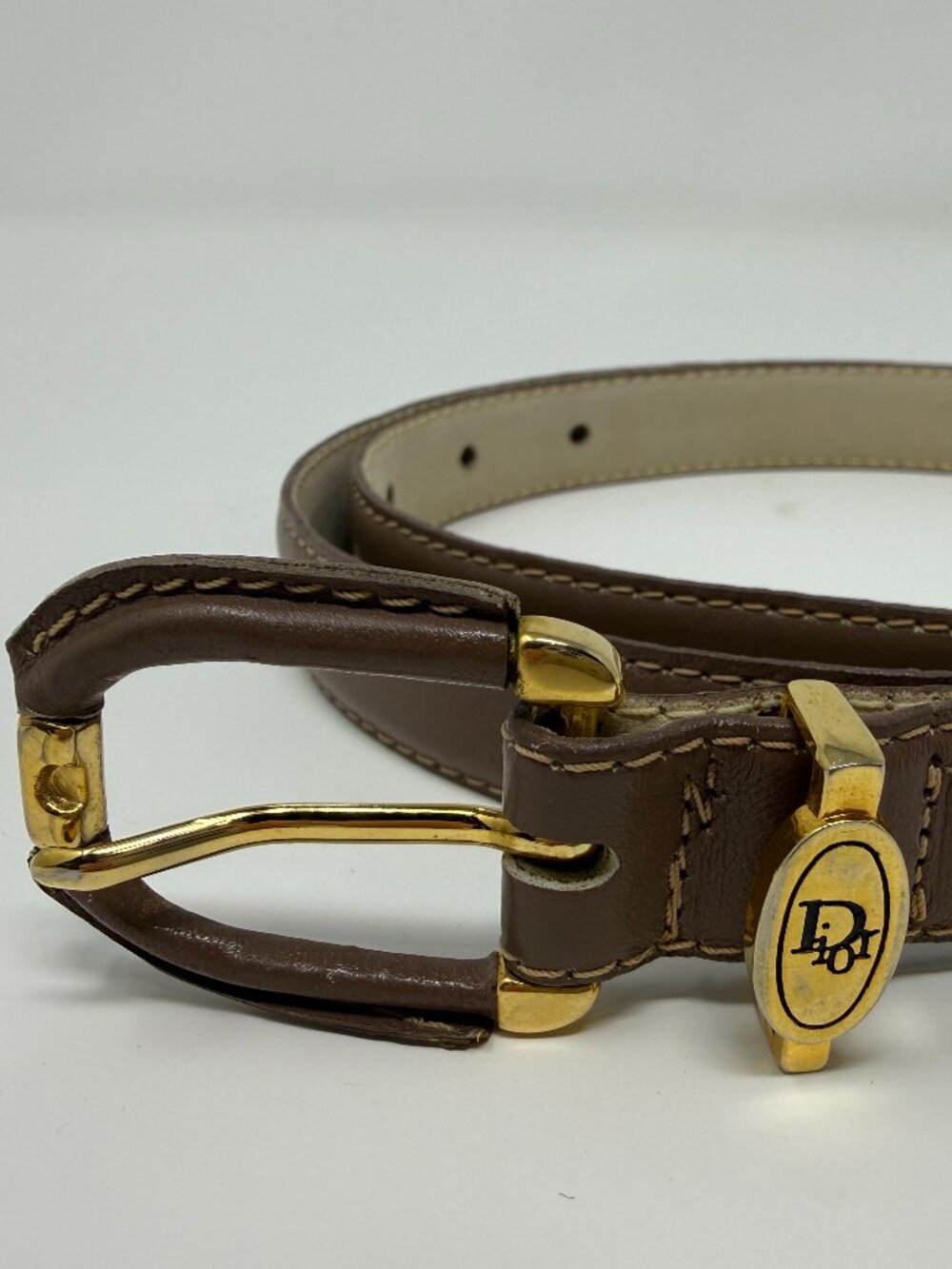 Vintage Christian Dior Taupe Leather Waist Belt